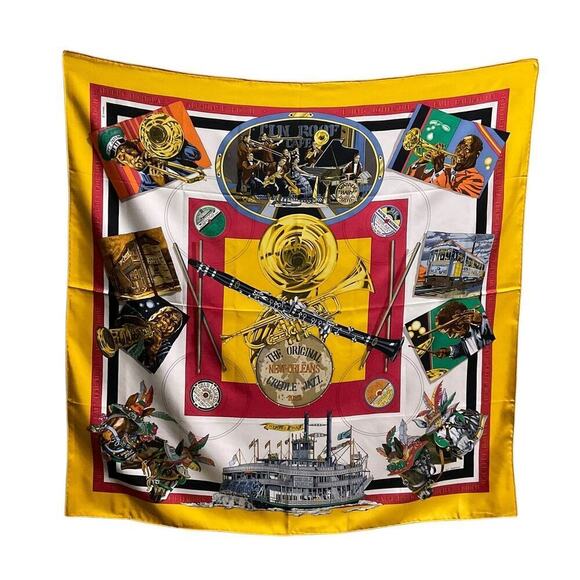 HERMES Silk Scarf  "New Orelans" by Loïc Dubigeon 90cm Carre with Paper Bag - Picture 15 of 16